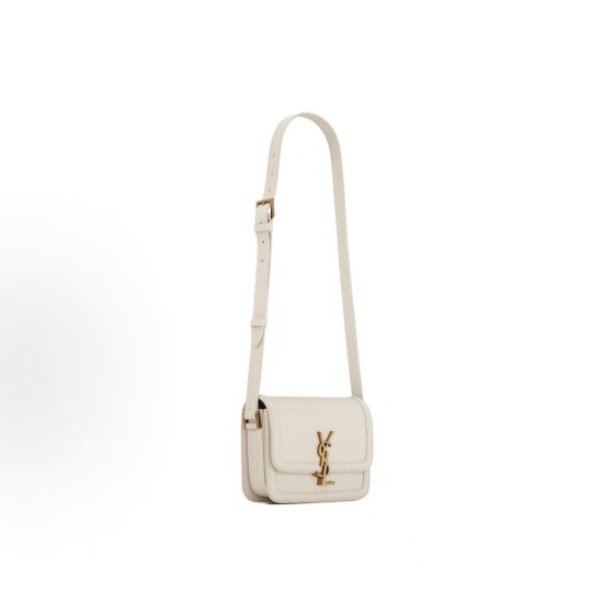 SAINT LAURENT YSL SOLFERINO Gold Logo Tofu Bag, single-shoulder bag, small size, white for women